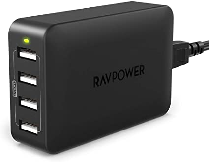 USB Charging Station, RAVPower 4-Port USB Charger 40W 8A Multi Charger, Compatible with iPhone 11 Pro Max XS Max XR X 8 7 Plus, iPad Pro Air Mini, Galaxy S9 S8 S7 S6 Edge, Tablet and More (Black)