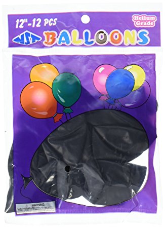 Homeford Premium Latex Balloons Plain Color, 12-Inch, Black, 12-Pack