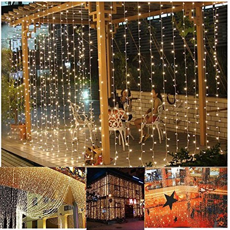 3M*3M Curtain Lights, 304 led Icicle Lights Christmas Curtain String Fairy Wedding Led Lights for Wedding, Valentine's Day,Party, Holiday,Outdoor Wall,Kitchen,Home Garden Decorations Warm White
