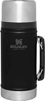 Stanley Vacuum Insulated Large Food Jar, 18/8 Stainless Steel Food Jar for Cold and Hot Food, Soup Thermos with Leak Proof Lid Doubles as Cup, Wide Mouth Food Thermos, Matte Black, 1.0qt