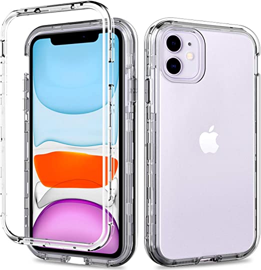 ACKETBOX iPhone 11 Case/iPhone 11 Protective Case with Screen Protector Hybrid Impact Defender Clear PC Back Case and Bumper Transparent TPU Full Body Cover for iPhone 11 6.1 Inch(Clear)
