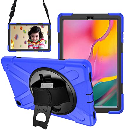 Galaxy Tab A 10.1 2019 Case [SM T510/T515] Heavy Duty Shockproof Rugged Tough Case with 360 Rotating Kickstand and Hand/Carry Strap Protective Cover for Samsung Galaxy Tab A 10.1 2019 T510/T515, Blue