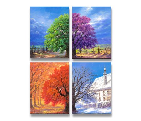 Youkuart-kx9006canvas Prints 4panel Wall Art Boat Spring Summer Autumnwinteroil Paintings Printed Pictures Stretched for Home Decoration