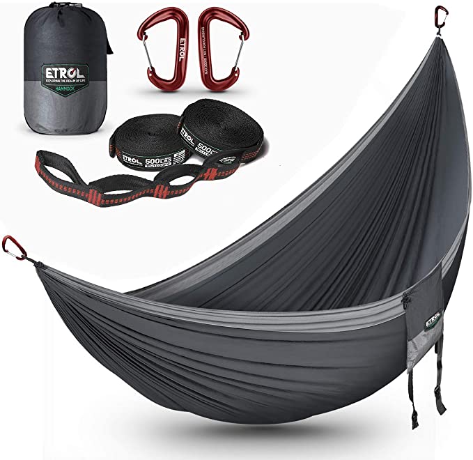 ETROL Hammock,Camping Lightweight Parachute Portable Hammocks |2 people|300x200m|500LB Load Capacity,for Travel, Indoor, Outdoor Backpacking, Beach Includes Tree Straps and Aluminum Alloy Carabiners
