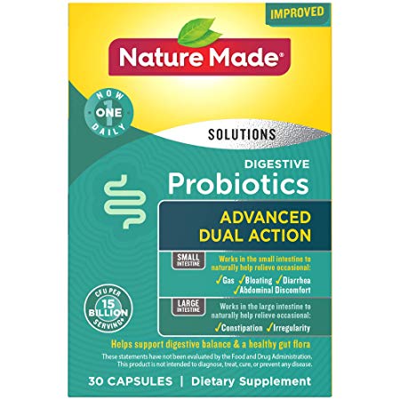 Nature Made Digestive Probiotics Advanced Dual Action Capsules 30Count, 15 Billion CFU (Packaging May Vary)