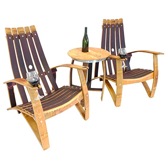 Central Coast Creations Adirondack Chair Set - Wine Barrel Handcrafted Wine Barrel Furniture