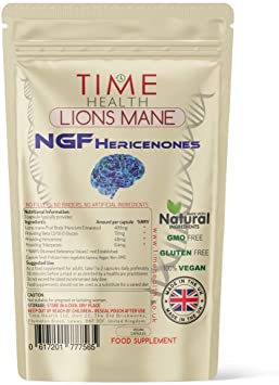 Lions Mane NGF - High Strength - Vegan - No Fillers, Binders or Flow Agents - Pullulan Capsules (60 Capsule Pouch)