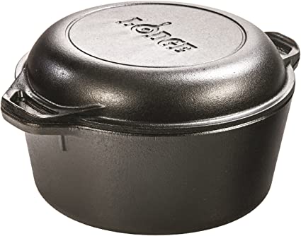 Lodge Pre-Seasoned Cast Iron Double Dutch Oven With Loop Handles, 5 qt