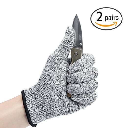 ShowTop 2 Pairs Premium Cut Resistant Gloves Level 5 Protection (Medium)