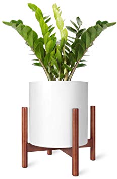 Mkono Plant Stand Mid Century Wood Flower Pot Holder Display Potted Rack Rustic, Up to 14 Inch Planter (Plant and Pot NOT Included), Brown