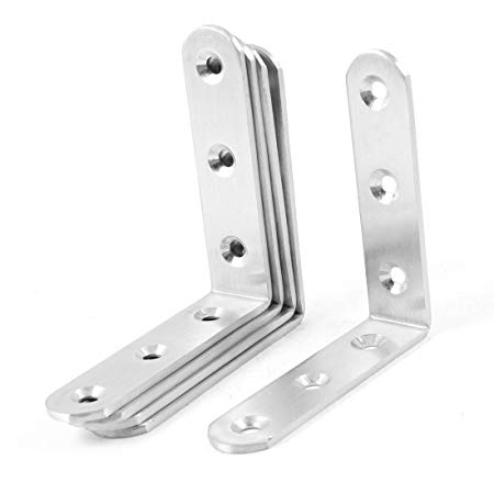 RilexAwhile Silver Tone 80mm x 80mm Stainless Steel 90 Degree Corner Brace Joint Right Angle Bracket 10 Pcs