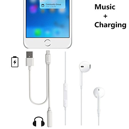 iAbler Lightning Adapter for iPhone 7, Lightning Port Adapter Charge Jack 3.5 mm Audio Interface Headphone Connector Converter Cable For IOS Devices iPad iPod iPhone 7 7 Plus 6 6s Plus