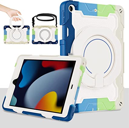 ROISKIN Boys iPad Case for 10.2 inch with Screen Protector [15ft Drop Protection], iPad Case 9th / 8th / 7th Generation 2021 / 2020 / 2019 with 360 Rotating Kickstand Shoulder Strap Hand Grip