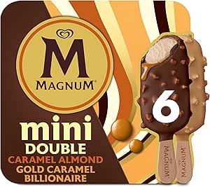 Magnum Mini Double Caramel Almond & Gold Caramel Billionaire with chocolate made from Rainforest Alliance Certified cocoa Ice Cream Sticks for the perfect frozen treat 6x 55 ml