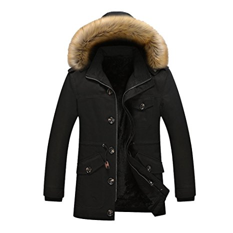 JYG Men's Winter Thicken Cotton Coat Fashion Parka Jacket with Fur Hood