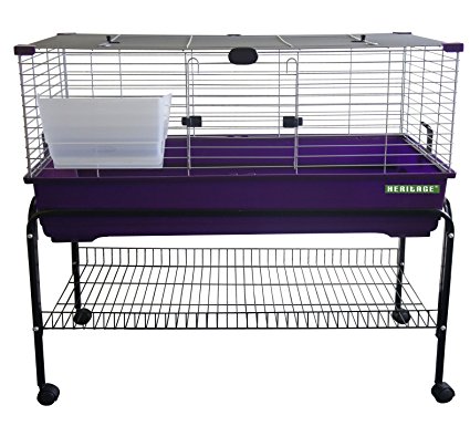 Heritage Rabbit Cage With Stand Package Deal - 80cm or 100cm Indoor Bunny Cages & Stand, With Shelf & Wheels (80cm Purple Rabbit Cage with Stand Package)