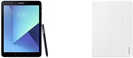 Samsung Galaxy Tablet S3 9.7" (Black) [SM-T820NZKAXAC] with Samsung Galaxy Tab S3 Book Cover, (White) Bundle