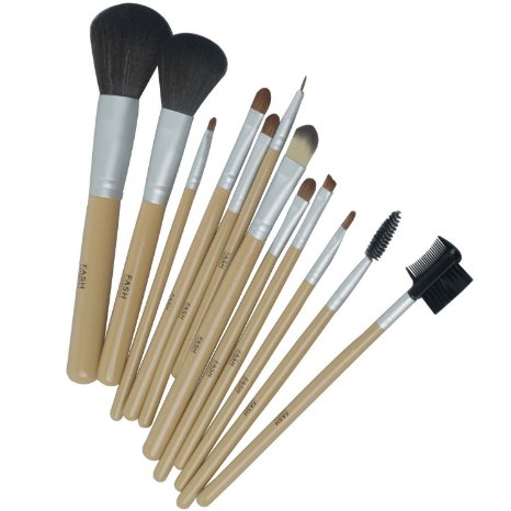 FASH Professional Makeup Brush Set 12 pcs with Gold Faux Leather Case