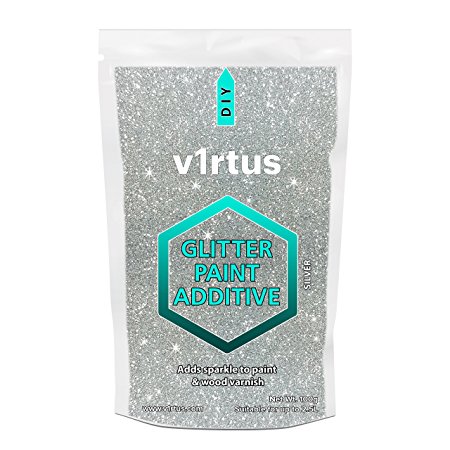 v1rtus Silver Glitter Paint Crystals Additive 100g / 3.5oz - WORLDS No.1 BEST SELLER - for Emulsion Paints Walls Ceiling Bedrooms Bathrooms - Use INDOORS & OUTDOORS, get Sparkly Walls which is much CHEAPER than Wallpaper! (CHOICE OF 25 COLOURS)