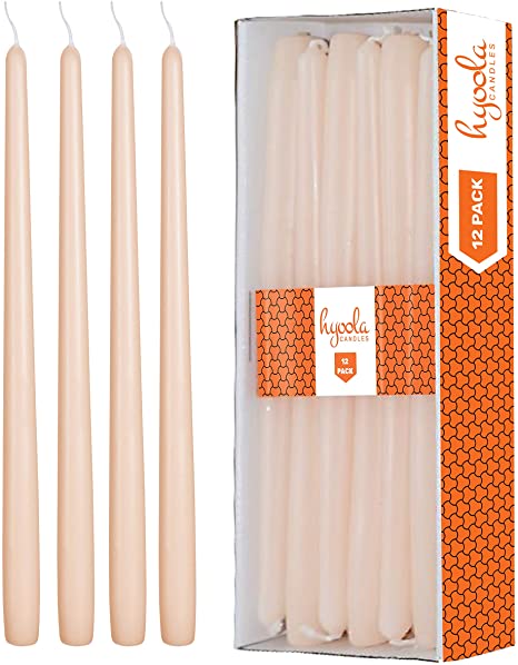 Hyoola 12 Pack Tall Taper Candles - 12 Inch Cream Dripless, Unscented Dinner Candle - Paraffin Wax with Cotton Wicks - 10 Hour Burn Time