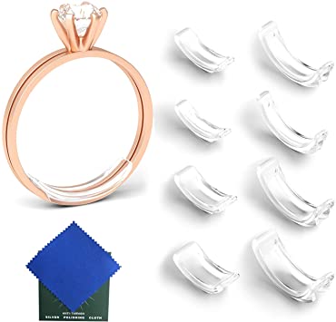 TUZAMA Invisible Ring Size Adjuster for Loose Any Rings Adjuster Sizer Fit Thin Rings,Assorted Sizes of Ring Sizer for Small,Midium Large with Jewelry Polish Cloth 8 Pack