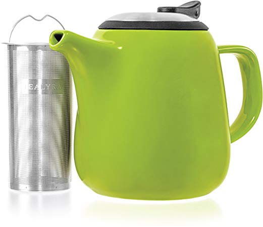 Tealyra - Daze Ceramic Teapot in Lime - 27-ounce (2-3 cups) - Small Stylish Ceramic Teapot with Stainless Steel Lid and Extra-Fine Infuser To Brew Loose Leaf Tea