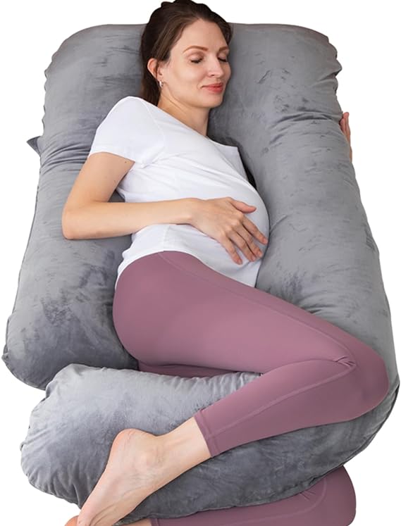 MOON PINE Pregnancy Pillows, 60 Inch U Shaped Full Body Maternity Pillow for Pregnant Women, Pregnancy Pillows for Sleeping with Velvet Cover(Dark Grey)