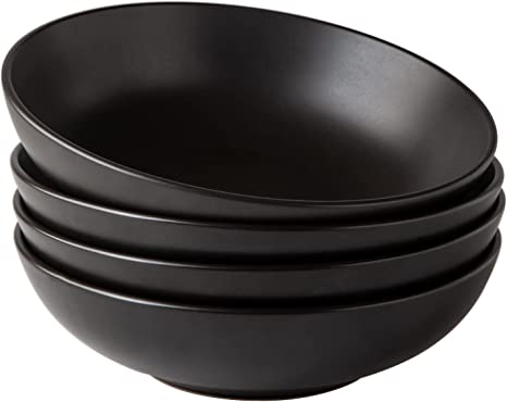 AmorArc 42 Ounce Salad Pasta Bowls , 8.75'' Large Ceramic Bowls Set of 4 for Kitchen, Chip-resistant Serving Bowls,Wide and deep, Microwave and Dishwasher Safe, Matte Black