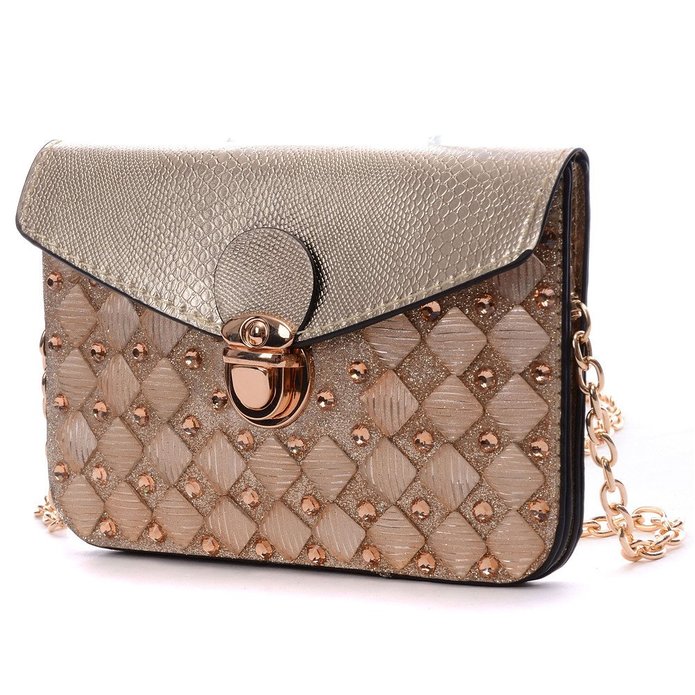 YOUNA Ladies Classic Crocodile Pattern Leather Envelope Clutch Handbag with Drop-in Chain Shoulder Strap
