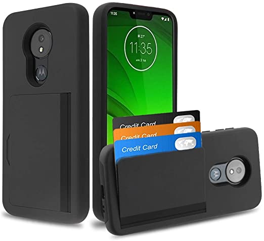 Kaleidio Case Compatible for Motorola Moto G7 Power, Moto G7 Supra [Sleek Poket] Hybrid 2-Piece Dual Layer [Shockproof] Card Slot Armor Cover [Black]