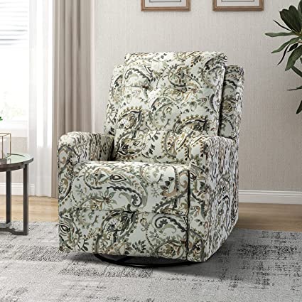 HULALA HOME Recliner Chair Modern Printed Fabric for Living Room, Wingback Rocker Recliner Sofa Comfy Armchair 360 Degree Swivel, Nursery Rocking Chairs with Adjustable Backrest & Footrest/SAGE