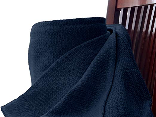 Whisper Organics Organic Cotton Blanket G.O.T.S. Certified - (Full/Queen, Navy Blue)