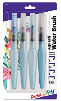 Pentel Arts Aquash Water Brush Assorted Tips, 4 Pack Carded (FRHBP4M)