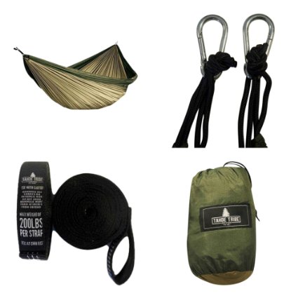 Backyard to Back Country Suspension Double Size Camping Hammock By Tahoe Tribe Outfitters - for Hiking, Hunting, the Beach & More - Nylon Build Comes w/ Easy Attach Tree Straps as Bonus Gift