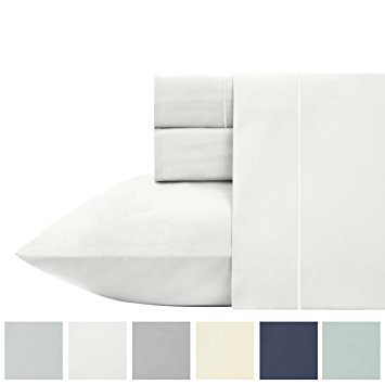 400 Thread Count 100% Cotton Sheet Set, Pure White Queen Sheets 4 Piece Set, Long-staple Combed Pure Natural Cotton Bedsheets, Soft & Silky Sateen Weave by California Design Den