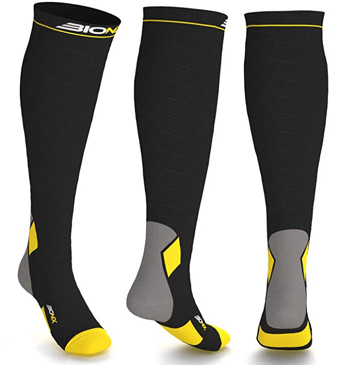 Compression Socks for Women and Men | Graduated Athletic Fit Sock Calf Running Sports, Shin Splints, Varicose Veins, Maternity Pregnancy, Nurses Medical Work, Flight Travel Stockings - L/XL Yellow
