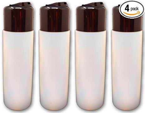 Earth's Essentials Four Pack of Refillable 8 Oz. HDPE Plastic Press Cap Bottles with Patented Screw On Funnel-Great for Dispensing Lotions, Shampoos and Massage Oils.