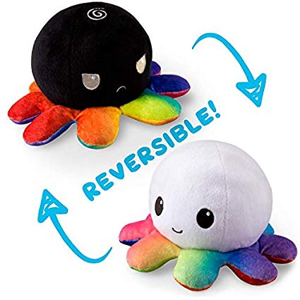 TeeTurtle Reversible Octopus Mini Plush - Stuffed Animal Toy, White/Black