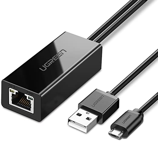 UGREEN Ethernet Adapter für Chromecast und TV Stick Micro USB zu RJ45 LAN Netzwerkkarten Netzwerk Adapter mit USB 2.0 Netzkabel für Stromversorgung