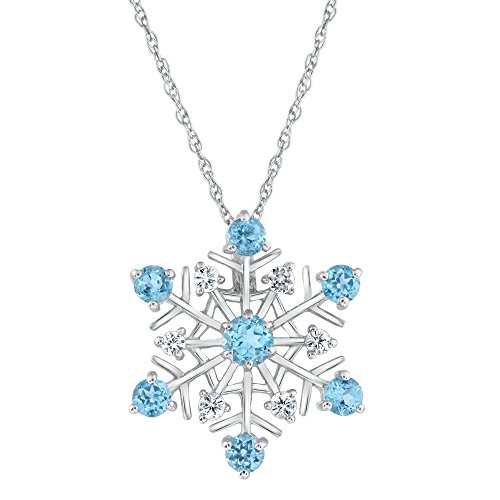 Swiss Blue Topaz and White Sapphire Snowflake Pendant