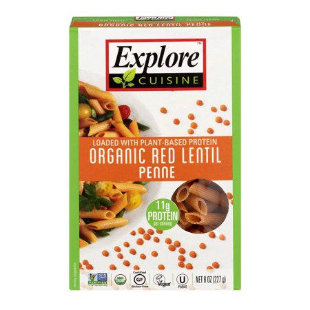 (6 Pack) Explore Cuisine Organic Red Lentil Penne, 8 Oz, Pack of 6