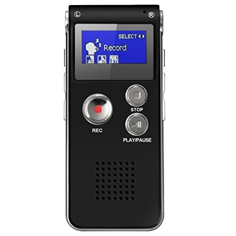 ELEGIANT 8GB Multifunctional Digital Voice Recorder Rechargeable Dictaphone Stereo Voice Recorder with MP3 Player Perfect for Recording Interviews, Conversation and Meetings Black