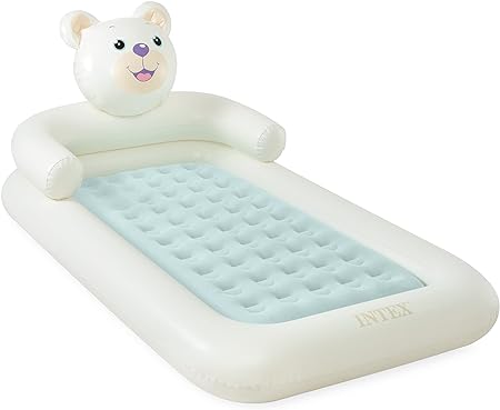 INTEX 66814EP Bear Kidz Inflatable Travel Bed Set: Includes Hand-Pump and Carry Bag – Removable Mattress – Quick Inflation – Indoor Use – 28" x 52" x 4"