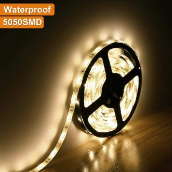 LE Waterproof 12V Flexible LED Strip Lights 3000K Warm White 150 Units SMD 5050 LEDs 110 Lumensft 22 wattsft 12 Volt LED Light Strips Pack of 165ft5M