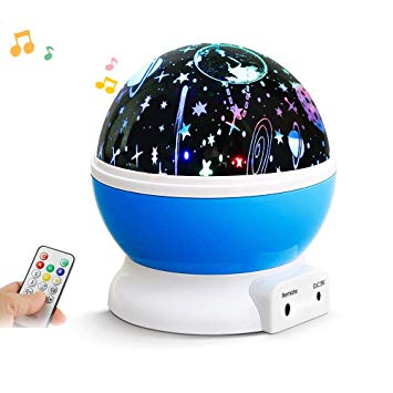 Remote Night Light for Kid, Beartwo Music Baby Night Light Rotating Star Projector, USB Rechargeable Night Lighting lamp for Kids and Nursery Decor