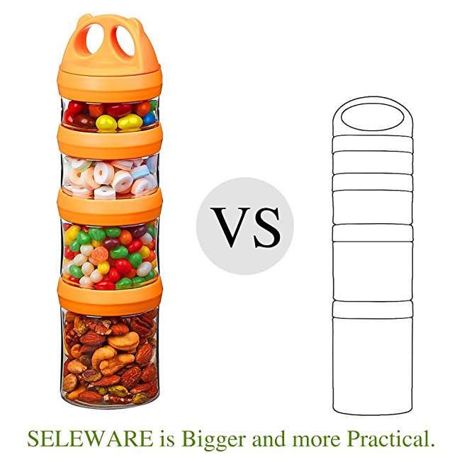 SELEWARE Portable and Stackable 4-Piece Twist Lock Panda Storage Jars Snack Container to Contain Formula, Snacks, Nuts, Drinks and More, BPA and Phthalate Free, 31oz Orange