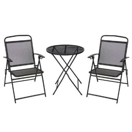 Best ChoiceProducts 3 Piece Patio Bistro Set Outdoor Table and Chairs Wrough Iron, Black Finish