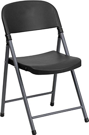 HERCULES Series 330 lb. Capacity Black Plastic Folding Chair with Charcoal Frame