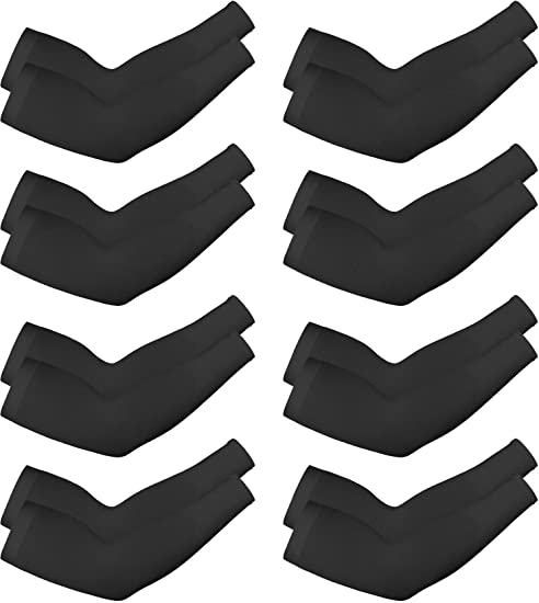 8 Pairs Unisex UV Protection Arm Cooling Sleeves Ice Silk Arm Cover (Black, Knitted Ice)