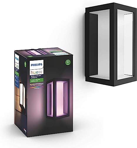 Philips Hue White and Colour Ambiance LED Impress Hue Wall Lantern Slim Black, Compatible with Alexa